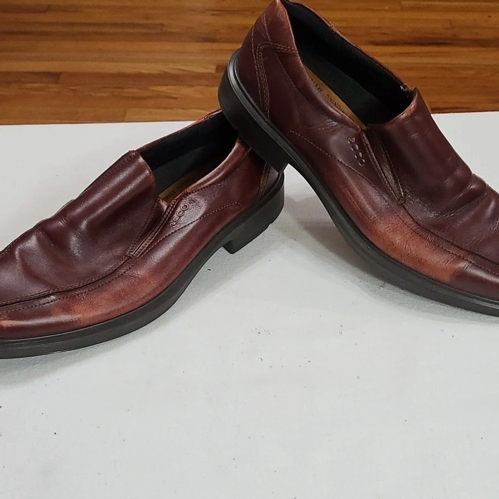 Ecco Mens Brown Leather?Casual Dress Shoes Slip-on Sz 46/12-12.5 GUC READ‎